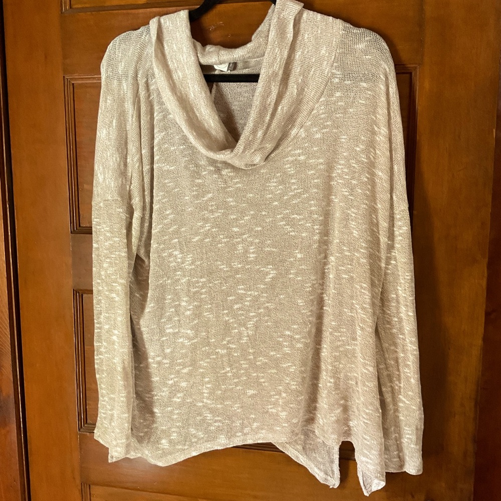 Paper Crane Anthropologie Size Large Long Sleeve Cowl Top Beige Sweater